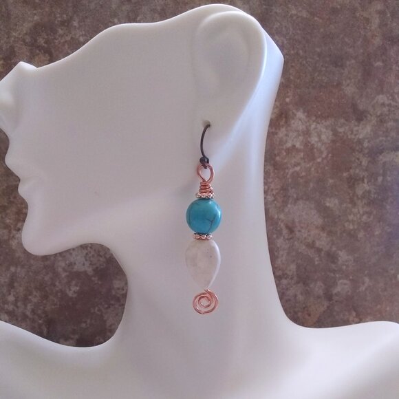 Boho, SouthWestern, Casual! Versatile Handmade Dangle Earrings! Copper & Howlite - Picture 2 of 7